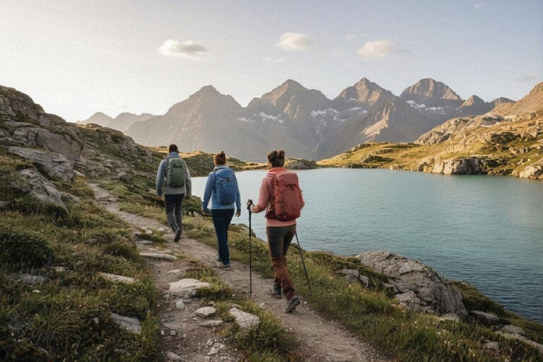 Randonnées en France sur un sentier panoramique dominant un lac de montagne