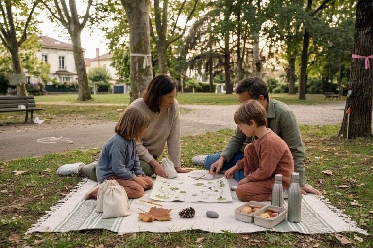 Activités enfants à petit budget avec chasse au trésor familiale dans un parc