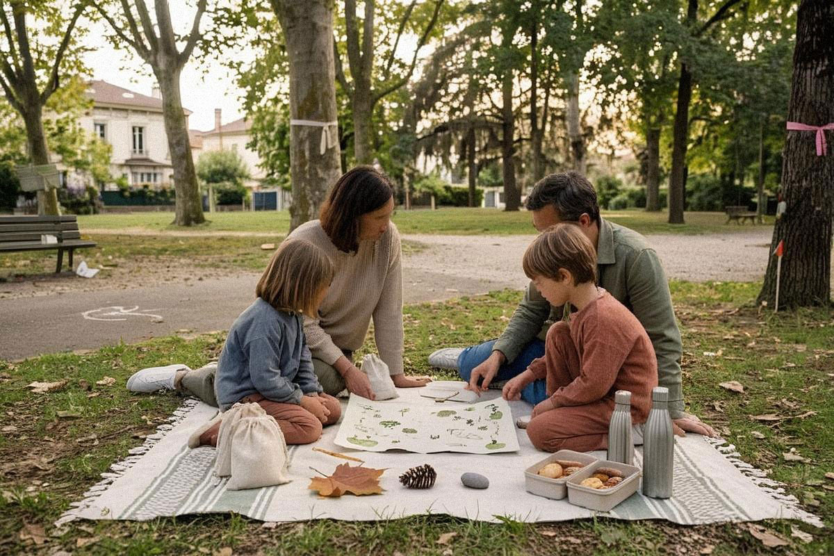 Activités enfants à petit budget avec chasse au trésor familiale dans un parc