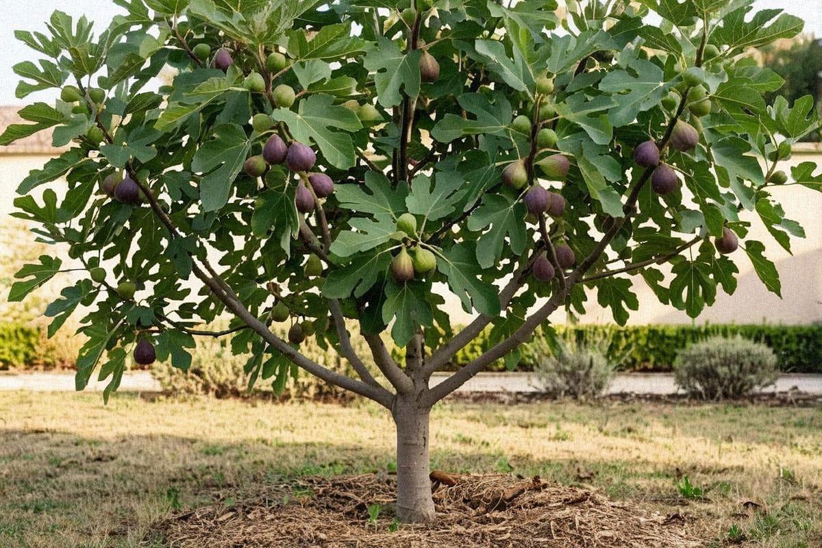 Figuier adulte chargé de figues mûres après un entretien adapté