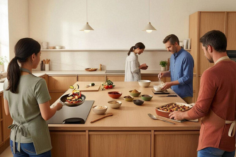 Quiz profil culinaire avec quatre styles de cuisine représentés autour d’un îlot