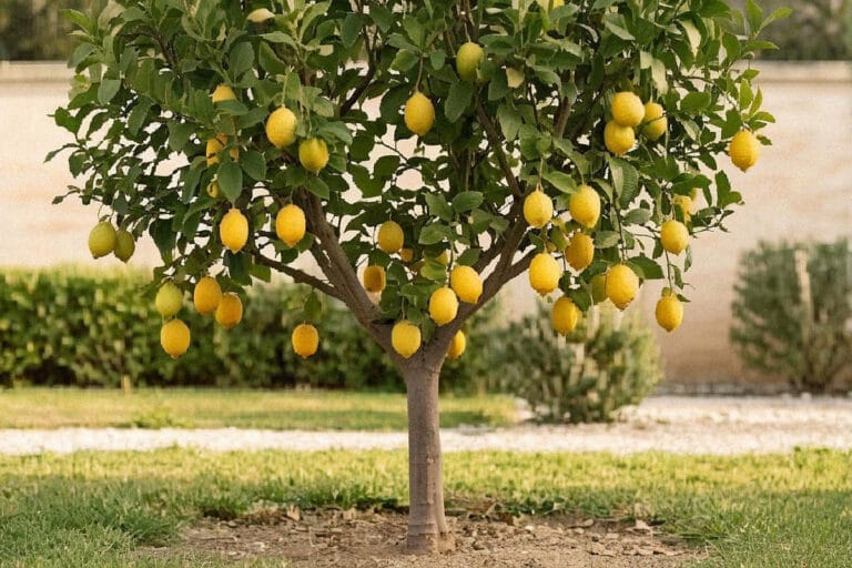 Citronnier taillé avec une couronne aérée portant de nombreux fruits mûrs