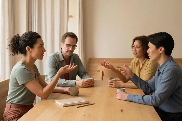 Test personnalité illustrant quatre tempéraments différents autour d’une table
